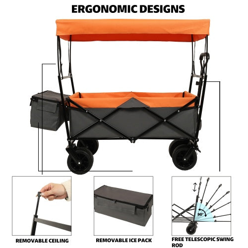 480 lbs Collapsible Wagon with Canopy & Mosquito Net – Heavy-Duty Foldable Wagon Stroller with 7" All-Terrain Wheels for Camping, Sports, Garden & Beach