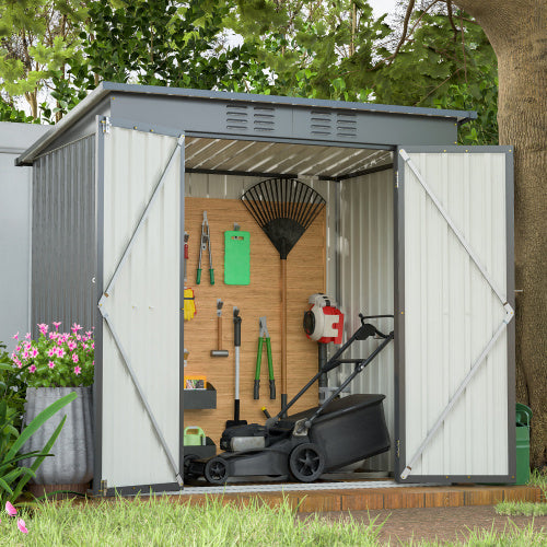 6x4 Ft Outdoor Metal Storage Shed – All-Weather Tool Shed for Garden, Lawn & Backyard | Double Hinged Door, Lockable, Black