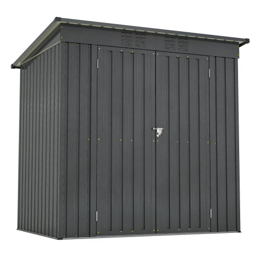 6x4 Ft Outdoor Metal Storage Shed – All-Weather Tool Shed for Garden, Lawn & Backyard | Double Hinged Door, Lockable, Black