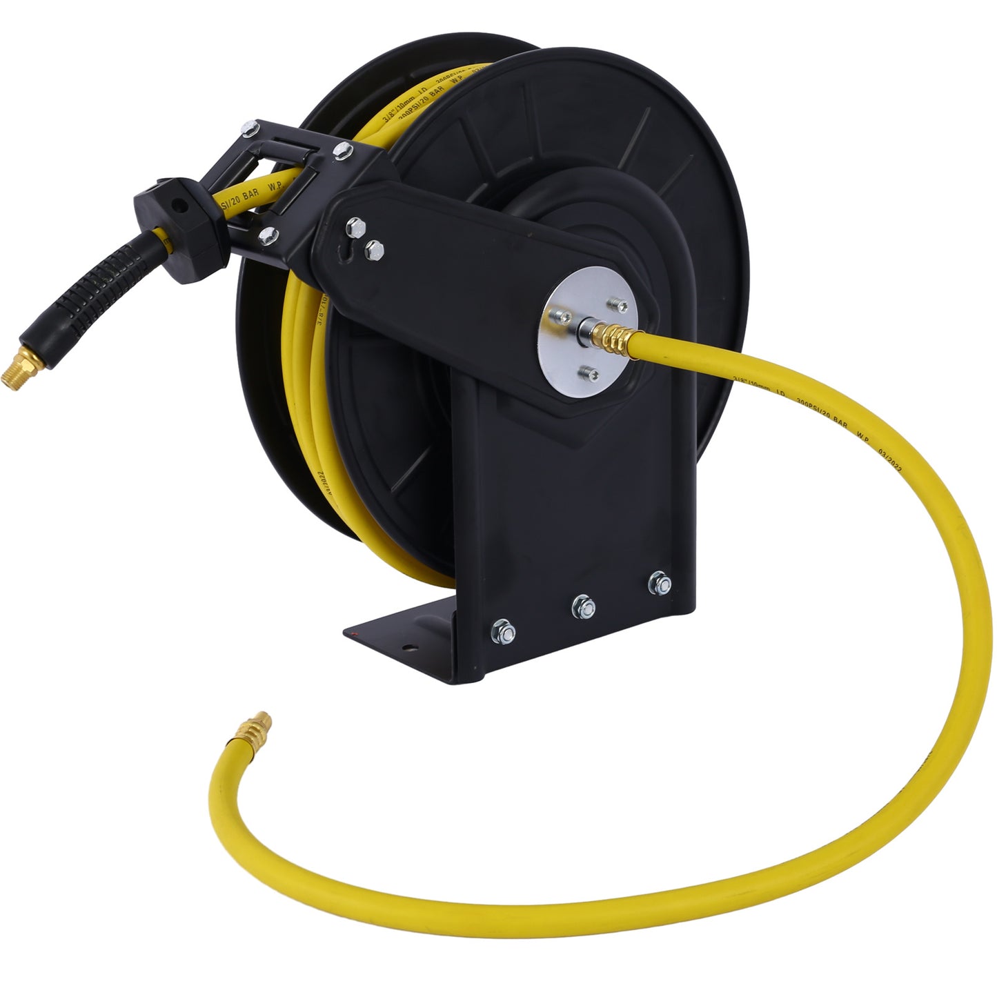 Retractable Air Hose Reel – 3/8" x 50 Ft Hybrid Polymer Hose (Max 300 PSI) | Heavy-Duty Steel Frame Wall-Mount Reel for Garage, Workshop & Industrial Use