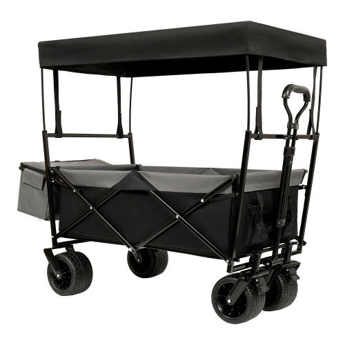 480 lbs Collapsible Wagon with Canopy & Mosquito Net – Heavy-Duty Foldable Wagon Stroller with 7" All-Terrain Wheels for Camping, Sports, Garden & Beach