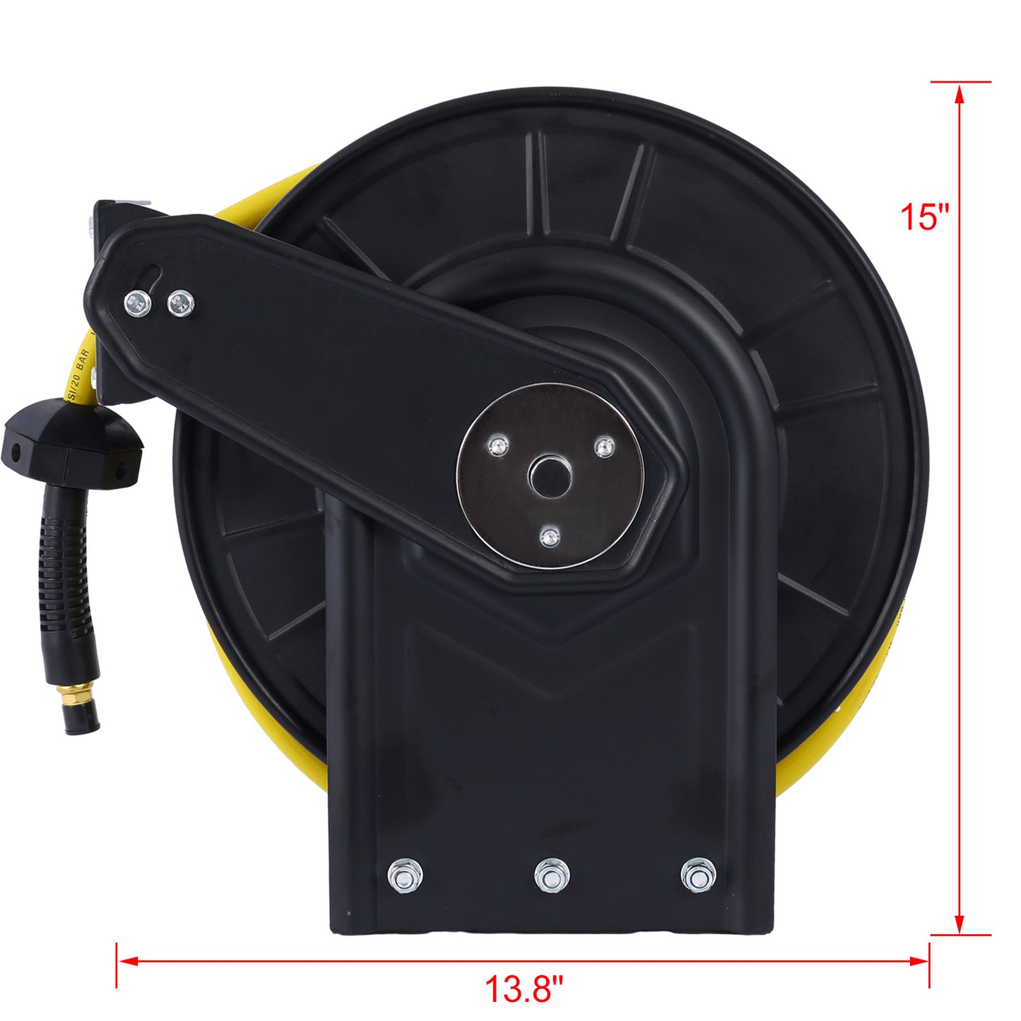 Retractable Air Hose Reel – 3/8" x 50 Ft Hybrid Polymer Hose (Max 300 PSI) | Heavy-Duty Steel Frame Wall-Mount Reel for Garage, Workshop & Industrial Use