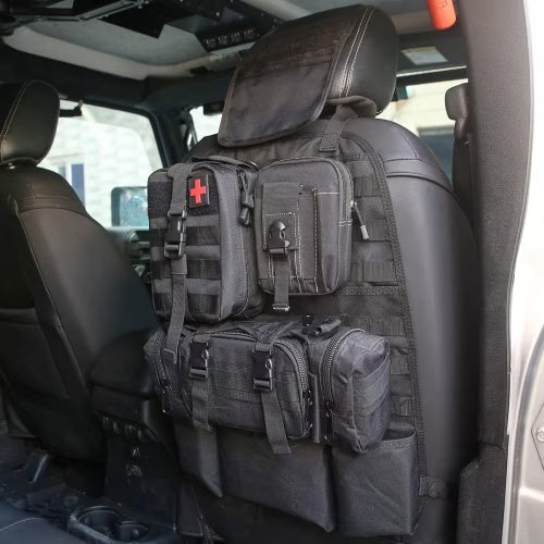 Universal Tactical Back Seat Organizer with 3 Detachable MOLLE Pouches – Heavy-Duty Oxford Storage System for Cars, Jeeps & Trucks