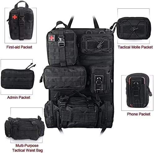 Tactical MOLLE Car Seat Organizer – 5-Pocket Nylon Back Seat Storage Bag & Protector for SUVs, Trucks, and Jeeps