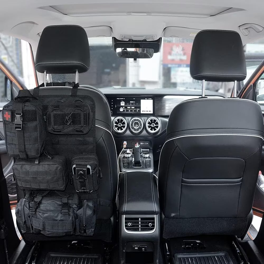 Tactical MOLLE Car Seat Organizer – 5-Pocket Nylon Back Seat Storage Bag & Protector for SUVs, Trucks, and Jeeps