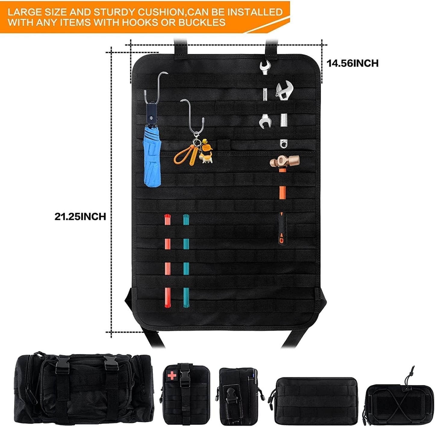Tactical MOLLE Car Seat Organizer – 5-Pocket Nylon Back Seat Storage Bag & Protector for SUVs, Trucks, and Jeeps