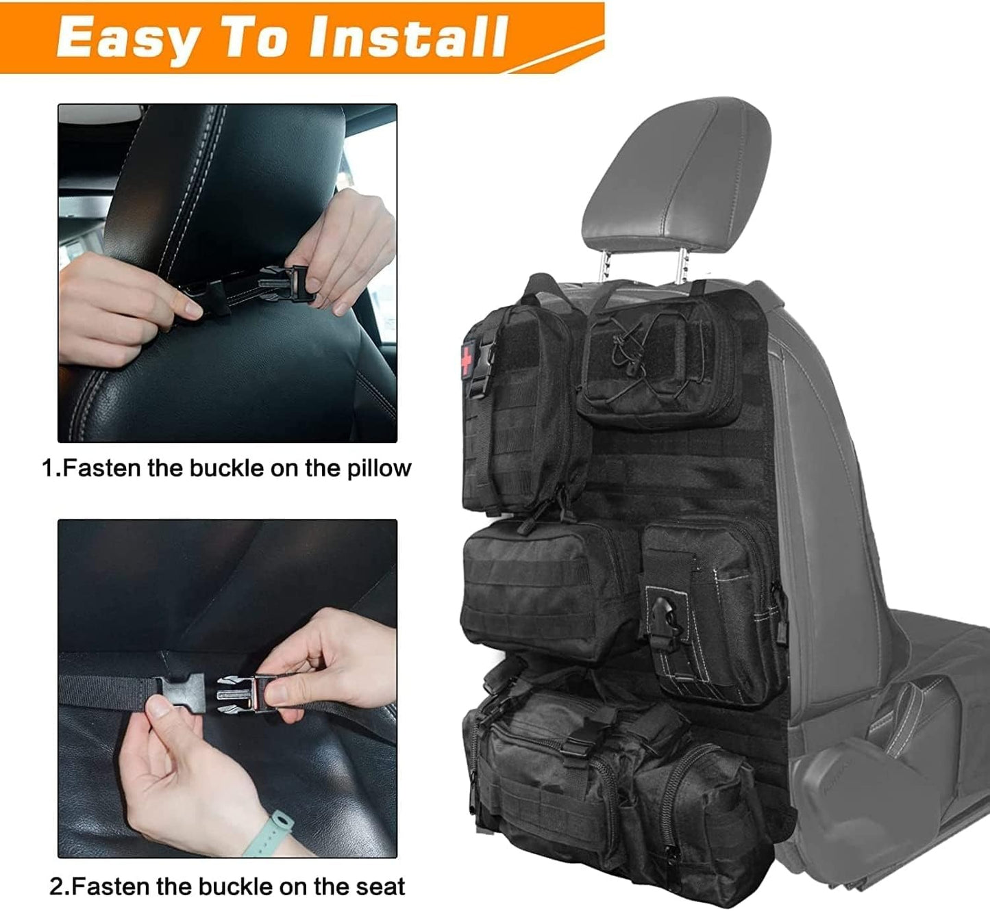 Tactical MOLLE Car Seat Organizer – 5-Pocket Nylon Back Seat Storage Bag & Protector for SUVs, Trucks, and Jeeps
