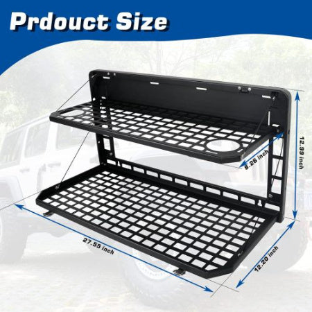 2-Tier Foldable Tailgate Table for Jeep Wrangler JK & JL (2007–2022, 4-Door) – Heavy-Duty Steel Camping Cargo Rack