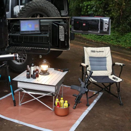 2-Tier Foldable Tailgate Table for Jeep Wrangler JK & JL (2007–2022, 4-Door) – Heavy-Duty Steel Camping Cargo Rack