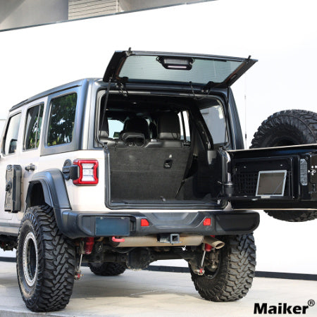 2-Tier Foldable Tailgate Table for Jeep Wrangler JK & JL (2007–2022, 4-Door) – Heavy-Duty Steel Camping Cargo Rack