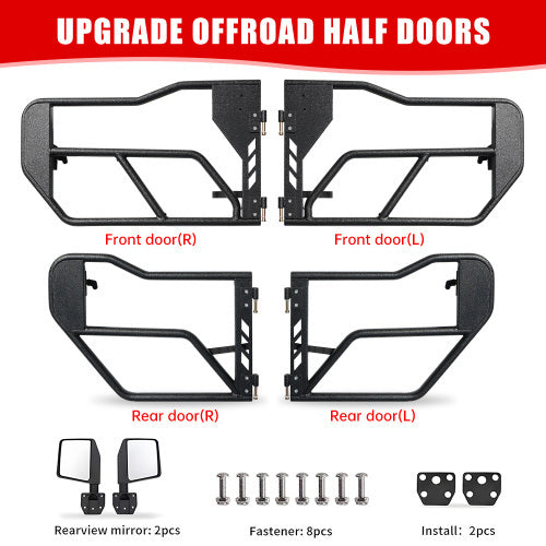 Steel Tube Doors with Side Mirrors – Fits Jeep Wrangler JL / JLU & Gladiator JT (2018–2024, 4-Door & 4xe) | 4-Piece Off-Road Set