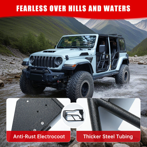 Steel Tube Doors with Side Mirrors – Fits Jeep Wrangler JL / JLU & Gladiator JT (2018–2024, 4-Door & 4xe) | 4-Piece Off-Road Set