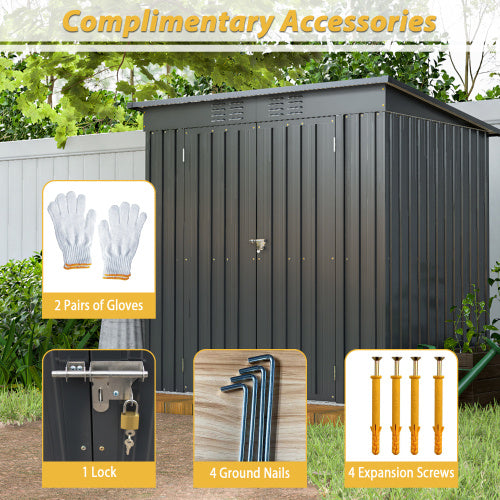 6x4 Ft Outdoor Metal Storage Shed – All-Weather Tool Shed for Garden, Lawn & Backyard | Double Hinged Door, Lockable, Black