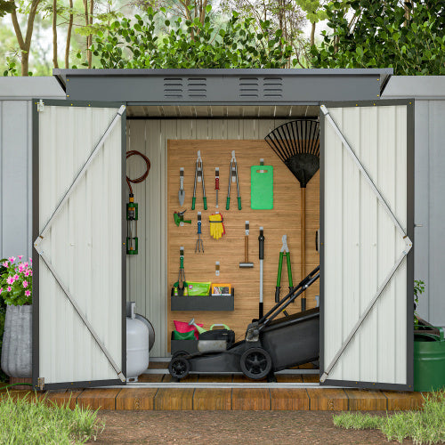 6x4 Ft Outdoor Metal Storage Shed – All-Weather Tool Shed for Garden, Lawn & Backyard | Double Hinged Door, Lockable, Black