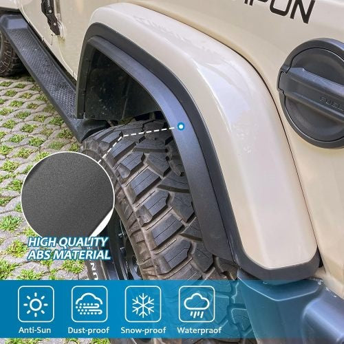 Front & Rear Fender Flares Set (4-Piece) – Fits Jeep Wrangler JL / JLU Unlimited Rubicon 2018–2024 | High-Clearance Off-Road Fender Liners