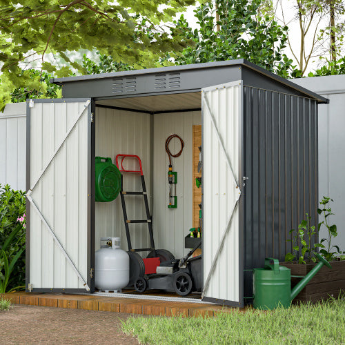 6x4 Ft Outdoor Metal Storage Shed – All-Weather Tool Shed for Garden, Lawn & Backyard | Double Hinged Door, Lockable, Black