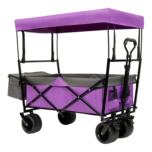 480 lbs Collapsible Wagon with Canopy & Mosquito Net – Heavy-Duty Foldable Wagon Stroller with 7" All-Terrain Wheels for Camping, Sports, Garden & Beach