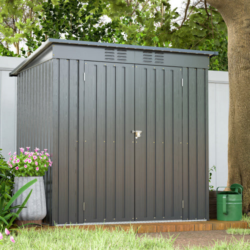 6x4 Ft Outdoor Metal Storage Shed – All-Weather Tool Shed for Garden, Lawn & Backyard | Double Hinged Door, Lockable, Black