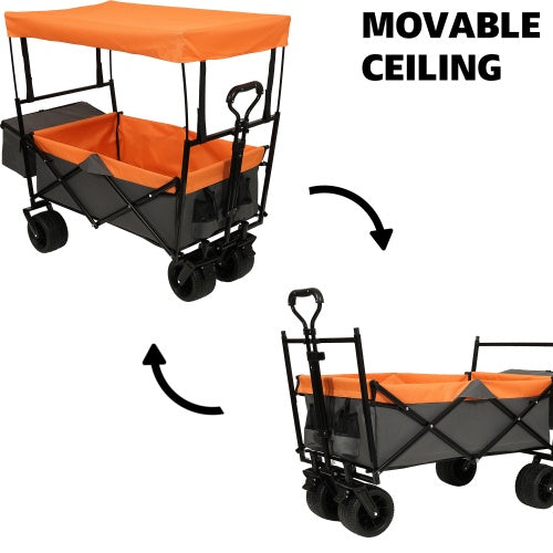 480 lbs Collapsible Wagon with Canopy & Mosquito Net – Heavy-Duty Foldable Wagon Stroller with 7" All-Terrain Wheels for Camping, Sports, Garden & Beach