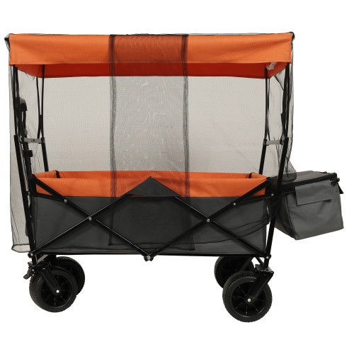 480 lbs Collapsible Wagon with Canopy & Mosquito Net – Heavy-Duty Foldable Wagon Stroller with 7" All-Terrain Wheels for Camping, Sports, Garden & Beach