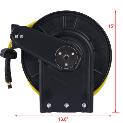 Retractable Air Hose Reel – 3/8" x 50 Ft Hybrid Polymer Hose (Max 300 PSI) | Heavy-Duty Steel Frame Wall-Mount Reel for Garage, Workshop & Industrial Use