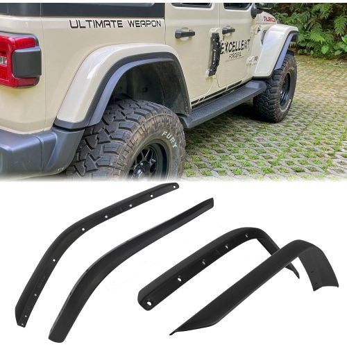Front & Rear Fender Flares Set (4-Piece) – Fits Jeep Wrangler JL / JLU Unlimited Rubicon 2018–2024 | High-Clearance Off-Road Fender Liners
