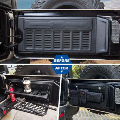 2-Tier Foldable Tailgate Table for Jeep Wrangler JK & JL (2007–2022, 4-Door) – Heavy-Duty Steel Camping Cargo Rack