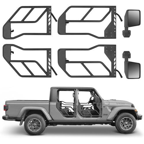 Steel Tube Doors with Side Mirrors – Fits Jeep Wrangler JL / JLU & Gladiator JT (2018–2024, 4-Door & 4xe) | 4-Piece Off-Road Set