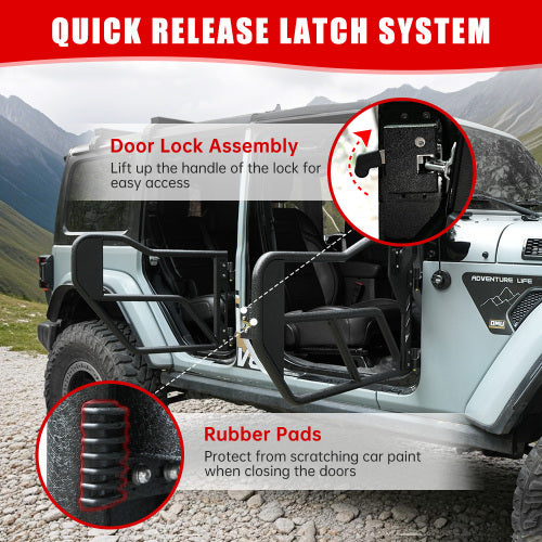 Steel Tube Doors with Side Mirrors – Fits Jeep Wrangler JL / JLU & Gladiator JT (2018–2024, 4-Door & 4xe) | 4-Piece Off-Road Set