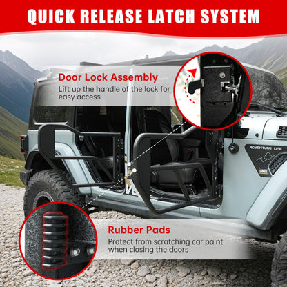 Steel Tube Doors with Side Mirrors – Fits Jeep Wrangler JL / JLU & Gladiator JT (2018–2024, 4-Door & 4xe) | 4-Piece Off-Road Set