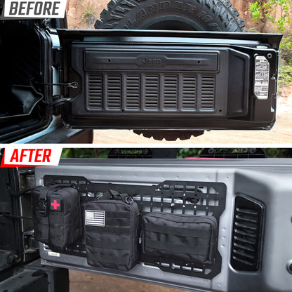 Tailgate Tactical MOLLE Storage Panel – Fits Jeep Wrangler JK / JKU (2007–2018) & JL / JLU (2018–2024) | Aluminum Tool Mount Organizer Rack