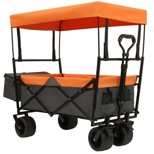 480 lbs Collapsible Wagon with Canopy & Mosquito Net – Heavy-Duty Foldable Wagon Stroller with 7" All-Terrain Wheels for Camping, Sports, Garden & Beach