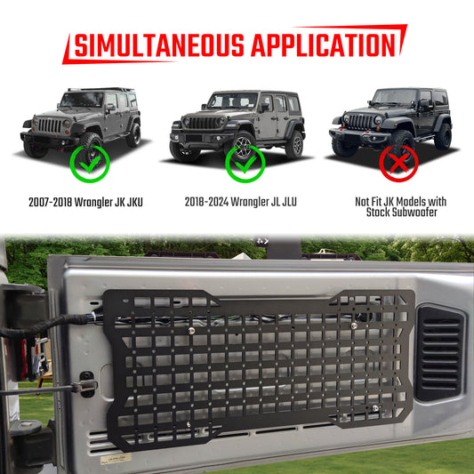 Tailgate Tactical MOLLE Storage Panel – Fits Jeep Wrangler JK / JKU (2007–2018) & JL / JLU (2018–2024) | Aluminum Tool Mount Organizer Rack