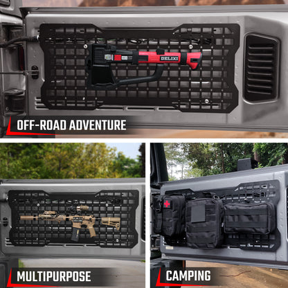 Tailgate Tactical MOLLE Storage Panel – Fits Jeep Wrangler JK / JKU (2007–2018) & JL / JLU (2018–2024) | Aluminum Tool Mount Organizer Rack
