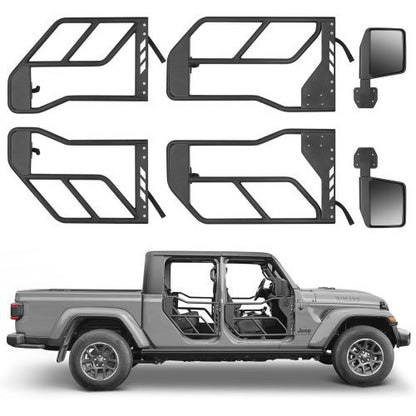 Steel Tube Doors with Side Mirrors – Fits Jeep Wrangler JL / JLU & Gladiator JT (2018–2024, 4-Door & 4xe) | 4-Piece Off-Road Set